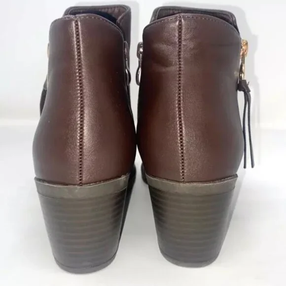Top Moda Block Heel Ankle Bootie Zipper Brown Size 7.5 - Picture 5 of 6